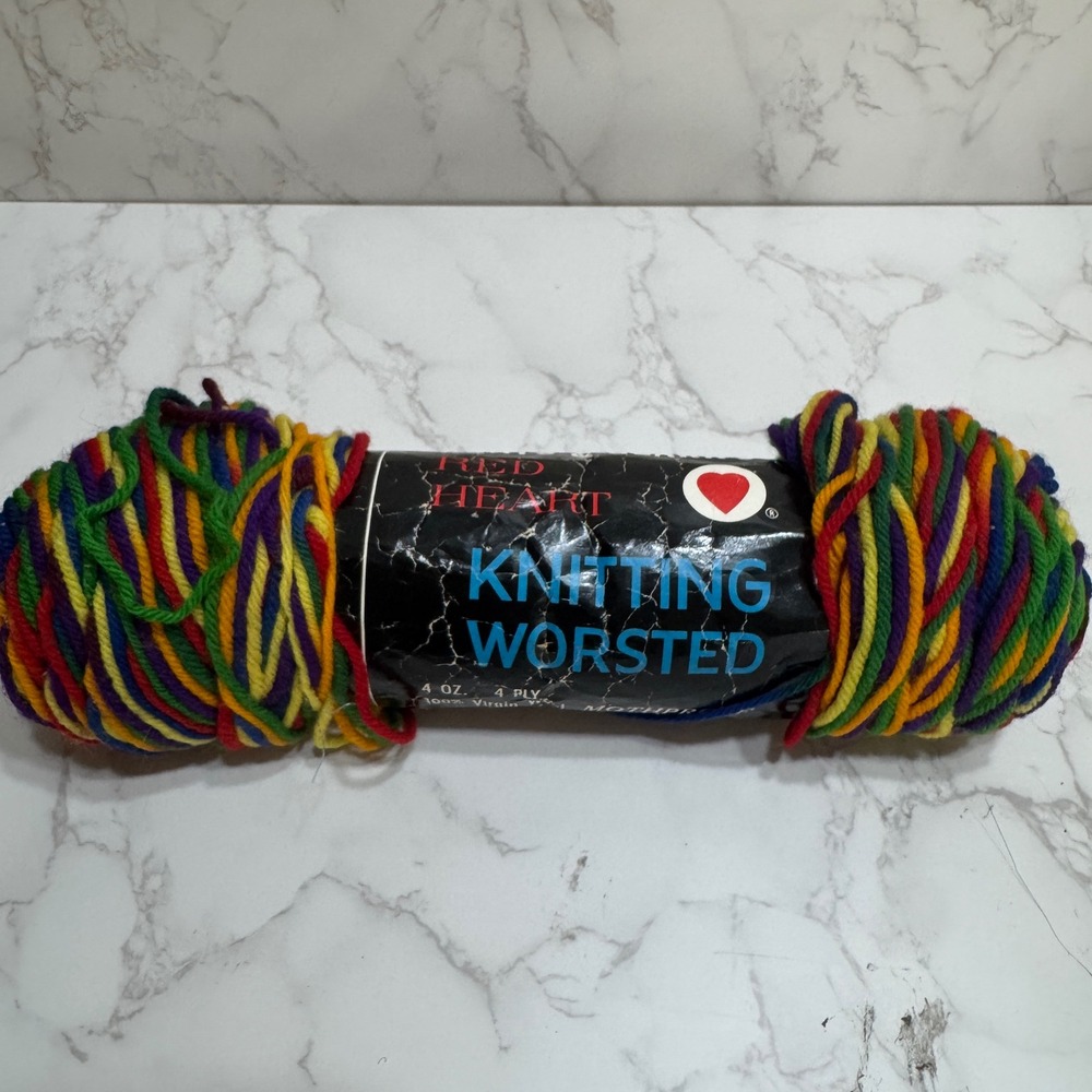 Vintage Red Heart Knitting Worsted Yarn 100% Virgin Wool Rainbow 4oz 4 Ply 950